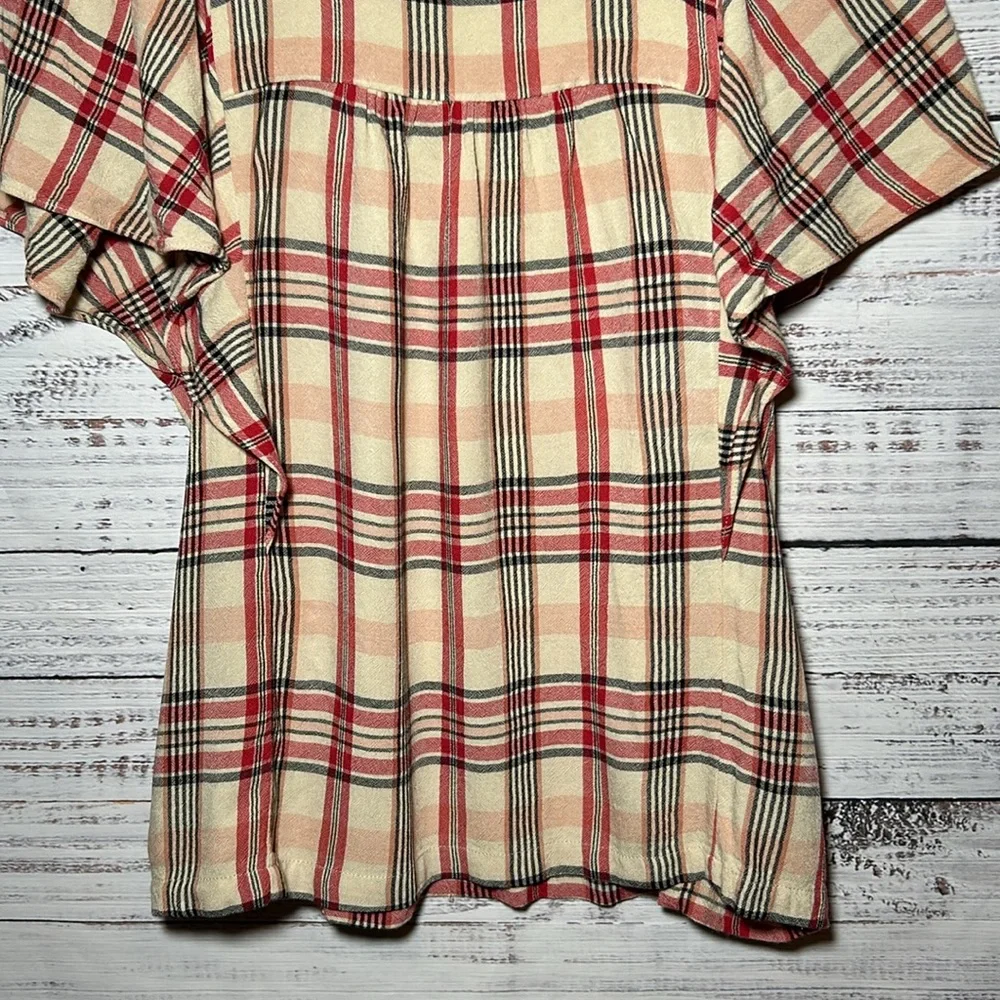 Maeve Priscilla Plaid Flutter Sleeve Top from Anthropologie Small